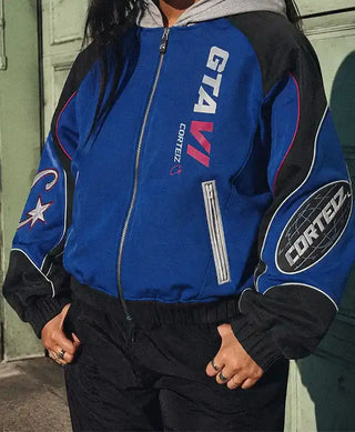 Corteiz x GTA VI Blue Racing Zip-Up Blue & Black  Jacket

