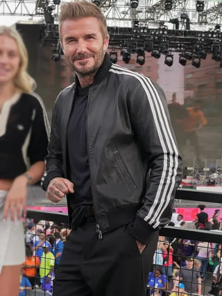 David Beckham World Cup 2026 Black Leather Track Jacket