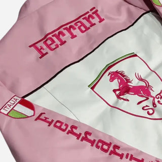 F1 Pink Ferrari  Leather Jacket