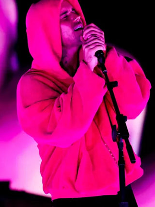 Justin Bieber Coachella 2026 Pink Full Fleece Zipper Hooded Jacket