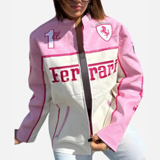 Ferrari Pink F1 Leather Jacket