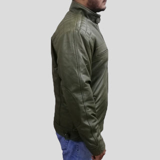 Green leather jacket for men
