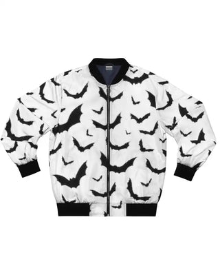 Halloween Bat Print White Bomber Jacket For Men & Women