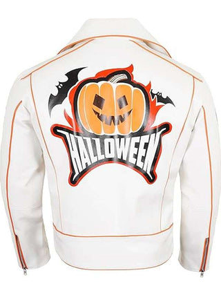 Halloween women Biker white Leather  jacket