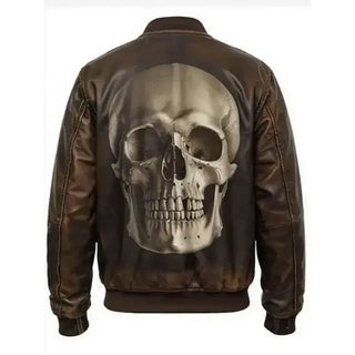 Halloween Brown Skull Brown  Leather Jacket