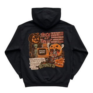 Halloween Fright Night Black Vintage Zip Hoodie