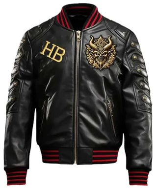 Halloween Gothic Devil Black Bomber Leather Jacket