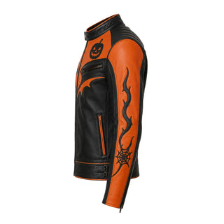 Halloween Pumpkin Biker Black & Orange Leather Jacket For Men & Women