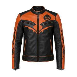 Halloween Pumpkin Biker Leather Jacket