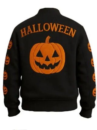 Halloween Pumpkin Bomber Black Jacket