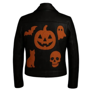 Halloween Pumpkin Motorcycle Leather black Jacket
