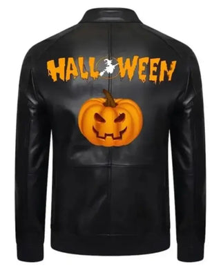 Halloween Pumpkin Printed Black Motorcycle Jacket