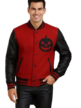 Halloween Red and Black Pumpkin Varsity Jacket