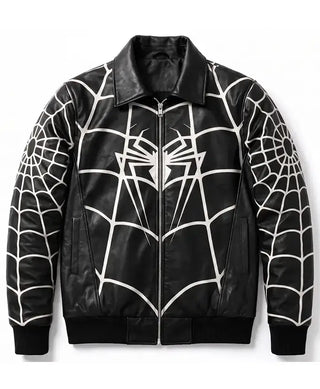 Halloween Spider-Man Cosplay Symbiote Black Leather Bomber Jacket