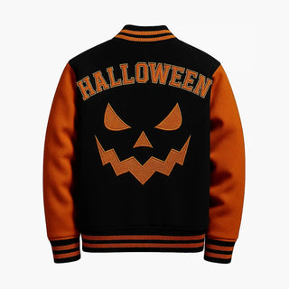 Halloween Varsity Pumpkin  Black Jacket