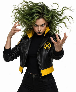 Halloween X-Men Rogue Black/Yellow Leather Costume Jacket