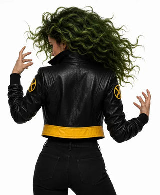 Halloween X-Men Rogue Black/Yellow Leather Costume Jacket For Women