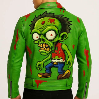 Halloween zombie Green leather jacket
