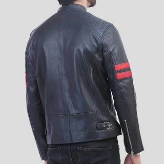 Hunter Leather Cafe Racer Jacket with Red Stripes