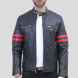 Cafe Racer Jacket for Men – Black with Red Stripes