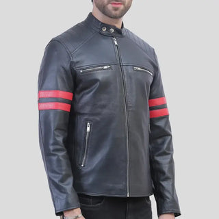 Hunter Leather Jacket – Black with Red Stripes