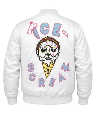 Ice Scream Halloween Satin White Varsity Jacket