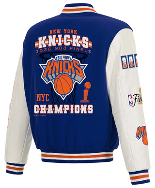 JH Design New York Knicks 2026 Champion Varsity Blue & White Jacket