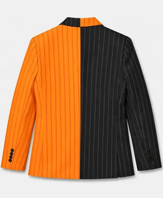 Jack-O-Lantern Pinstripe Split  Halloween Blazer For Men & Women
