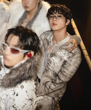 Jin BTS World Tour Arirang Lima Grey Biker Jacket