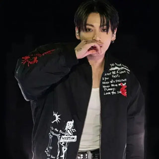 Jungkook Arirang BTS Black Bomber Jacket