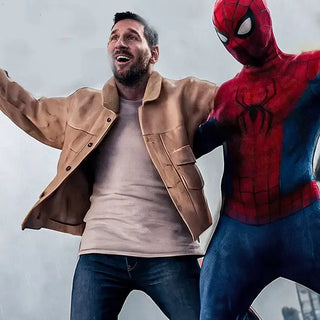 Spider Man Meets Beige Messi  Suede Jacket