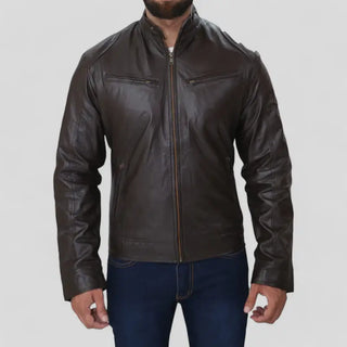 Men's Brown Biker Fashion Slim Fit Pure Leather Jacket