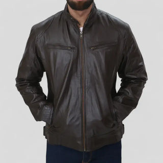 Men's Brown Biker Slim Fit Pure Jacket