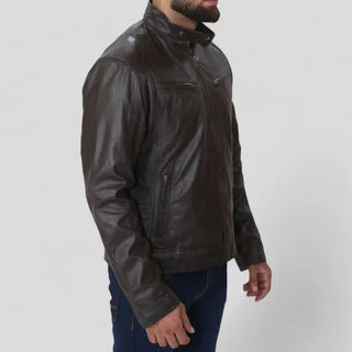 Men’s Biker Jacket – Brown Slim Fit Leather