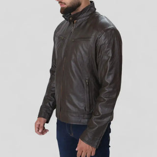 Pure Biker Jacket for Men – Brown Slim Fit