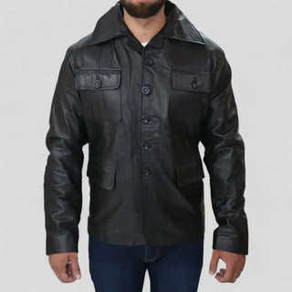 Men's Fashion Black Blazer Genuine leather Coat