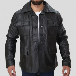 Fashionable Men's Black Leather Blazer Coat