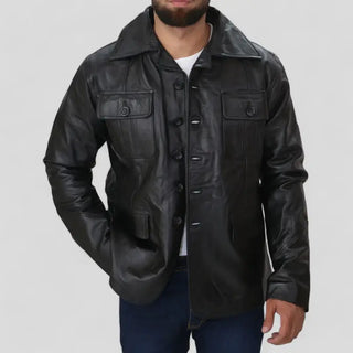 Men's Genuine Leather Black Fashion Blazer Coat