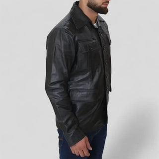 Black Genuine Leather Blazer Coat for Men