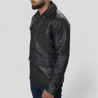 Stylish Men's Black Leather Blazer