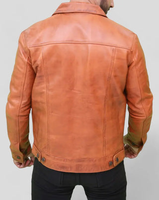 Men's Authentic Light Brown Leather Trucker Jacket