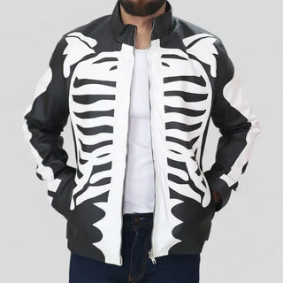 Men's Skeleton Bones Design Leather Jacket