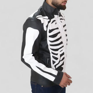 Men's Leather Jacket with Skeleton Bones Detail
