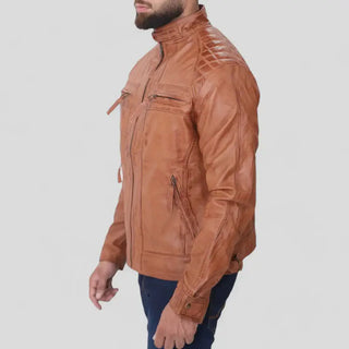 Men's Pure Leather Tan Biker Jacket – Slim Fit Style