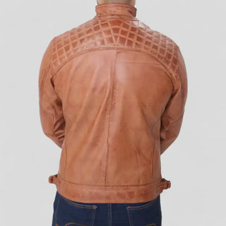 Slim Fit Men's Tan Biker Jacket