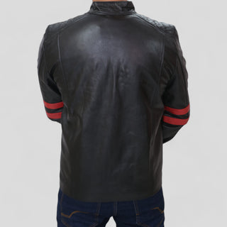 men's black and red leather jacket