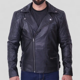 Men's Black Quilted Biker Leather Jacket