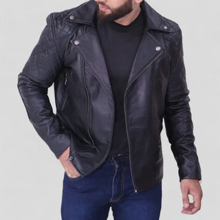 Men's Quilted Black Biker Leather Jacket