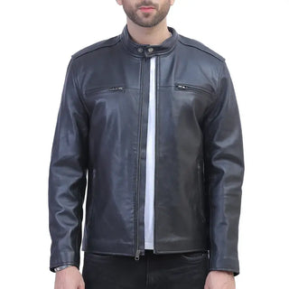 Mens Cafe Racer Black Leather Jacket