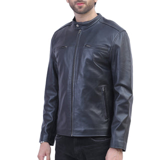 Mens Cafe Racer Black Leather Jacket